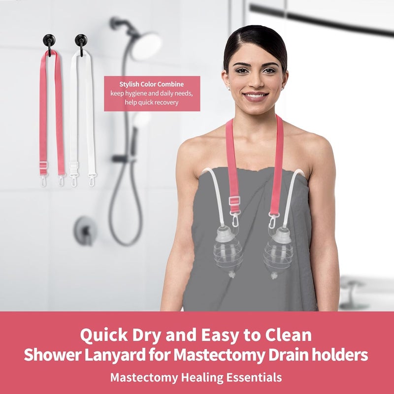HJKEMI Shower Lanyard for Mastectomy Drain Holder with Hook 2PCS Quick Dry JP Drain Holders for After Breast Surgery Skin Friendly Drain Holder After Tummy Tuck Adjustable Mastectomy Recovery Supplies - Image 3